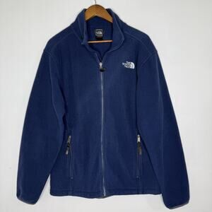 North Face Jacket Mens Large Navy Full Zip Fleece Embroidered Logo Outdoors